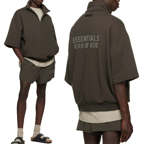  피어오브갓 에센셜 하프집업 스웨이드  셔츠 반팔티 (OFF-BK) 